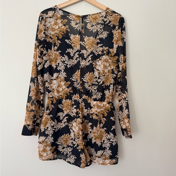 Free People Small Romper Jumpsuit Floral Sheer Lined Shorts Long Sleeve NYEParty - Picture 4 of 12